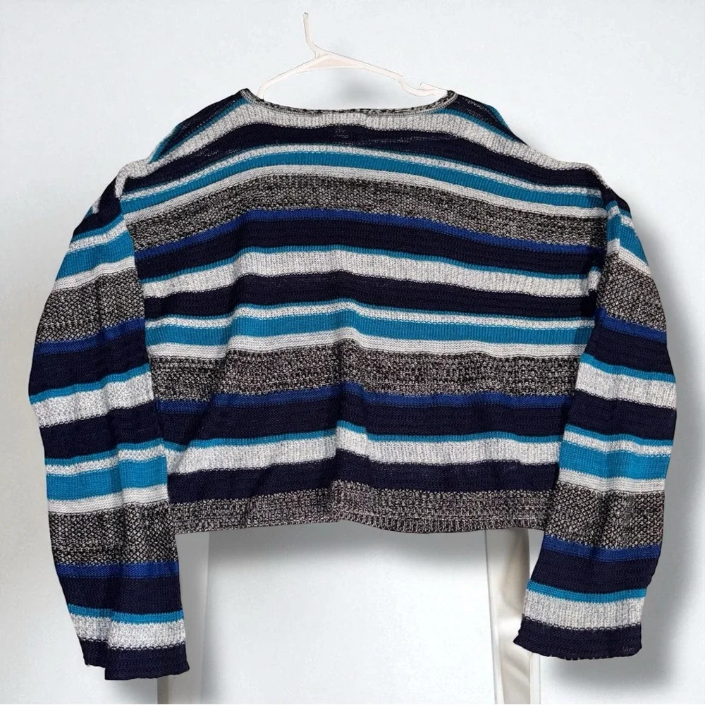 Alley & Gabby 212NY Y2K Vintage Sweater Blue Striped Cropped Bell Sleeves Size L